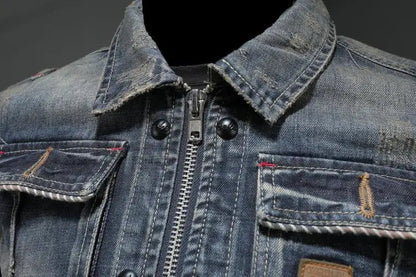 Chaqueta vaquera para hombre con cremallera y bolsillos en el pecho-Jackets for men-Casaluzia
