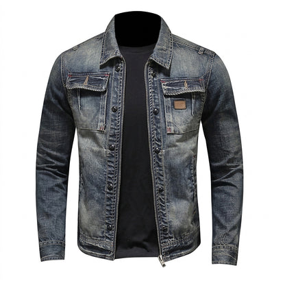 Chaqueta vaquera para hombre con cremallera y bolsillos en el pecho-Jackets for men-Casaluzia