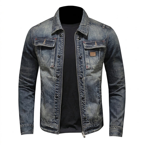 Chaqueta vaquera para hombre con cremallera y bolsillos en el pecho-Jackets for men-Casaluzia