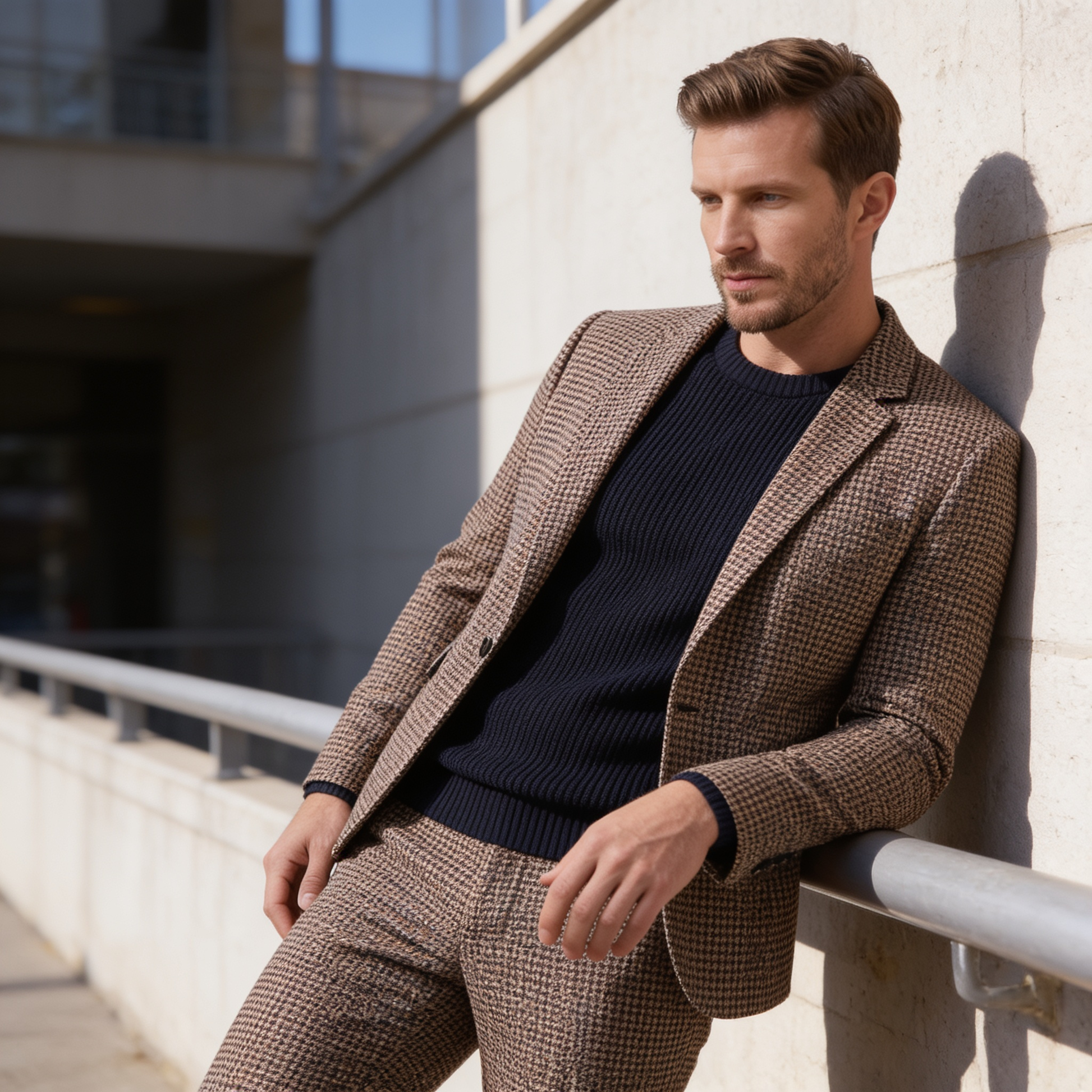 Conjunto de americana y pantalón con estampado de pata de gallo para hombre-Sets for Men-Casaluzia