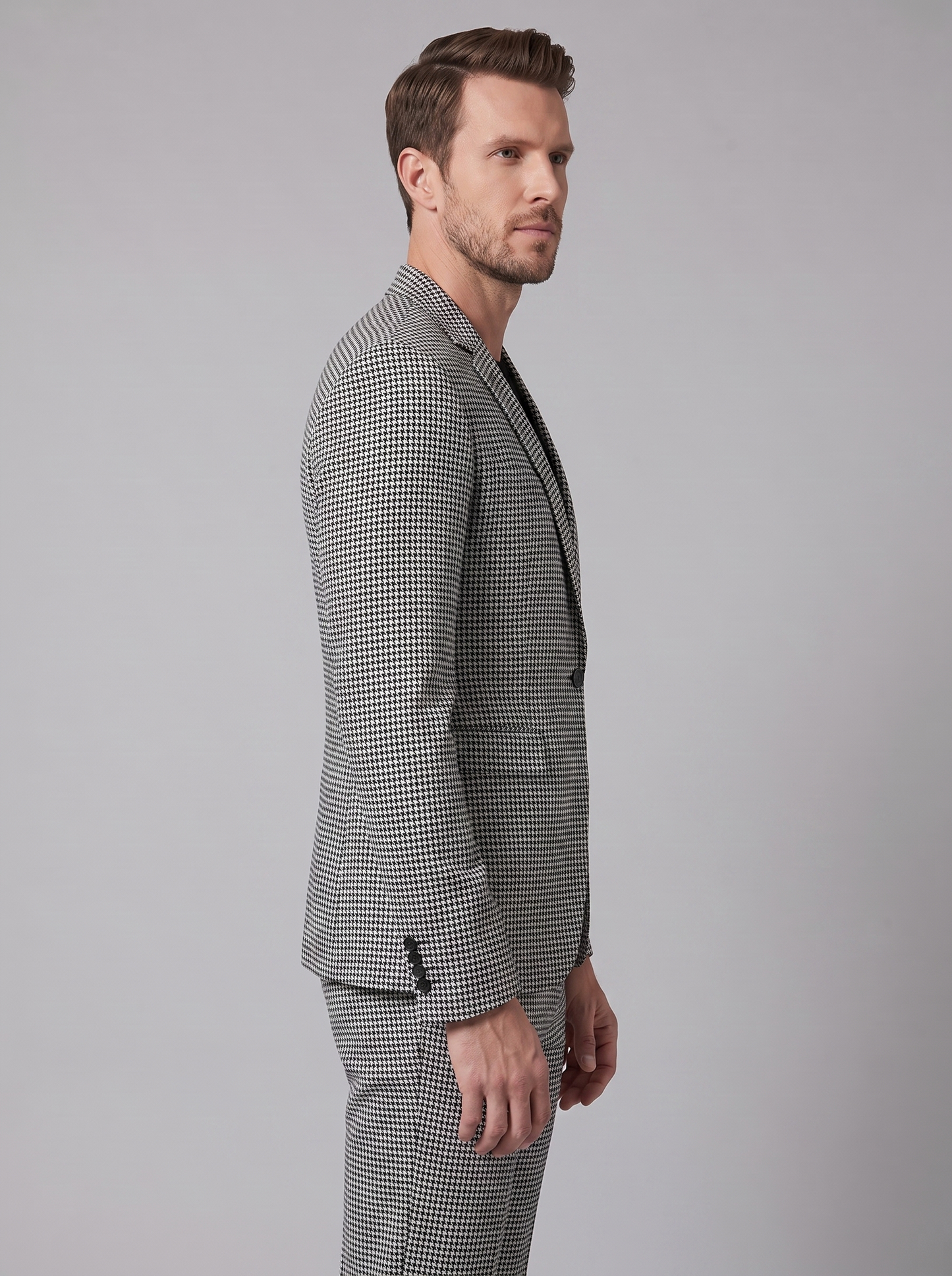 Conjunto de americana y pantalón con estampado de pata de gallo para hombre-Sets for Men-Casaluzia