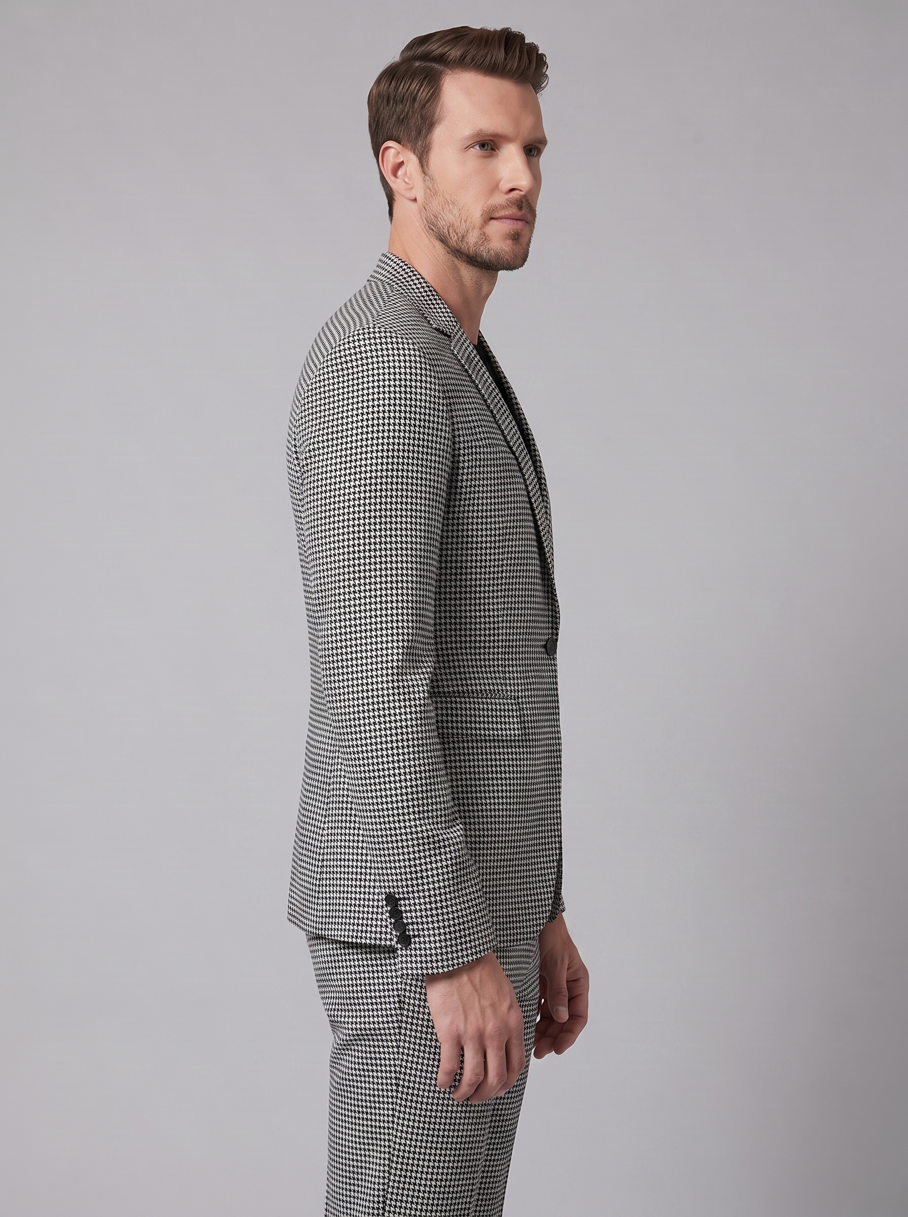 Conjunto de americana y pantalón con estampado de pata de gallo para hombre-Sets for Men-Casaluzia