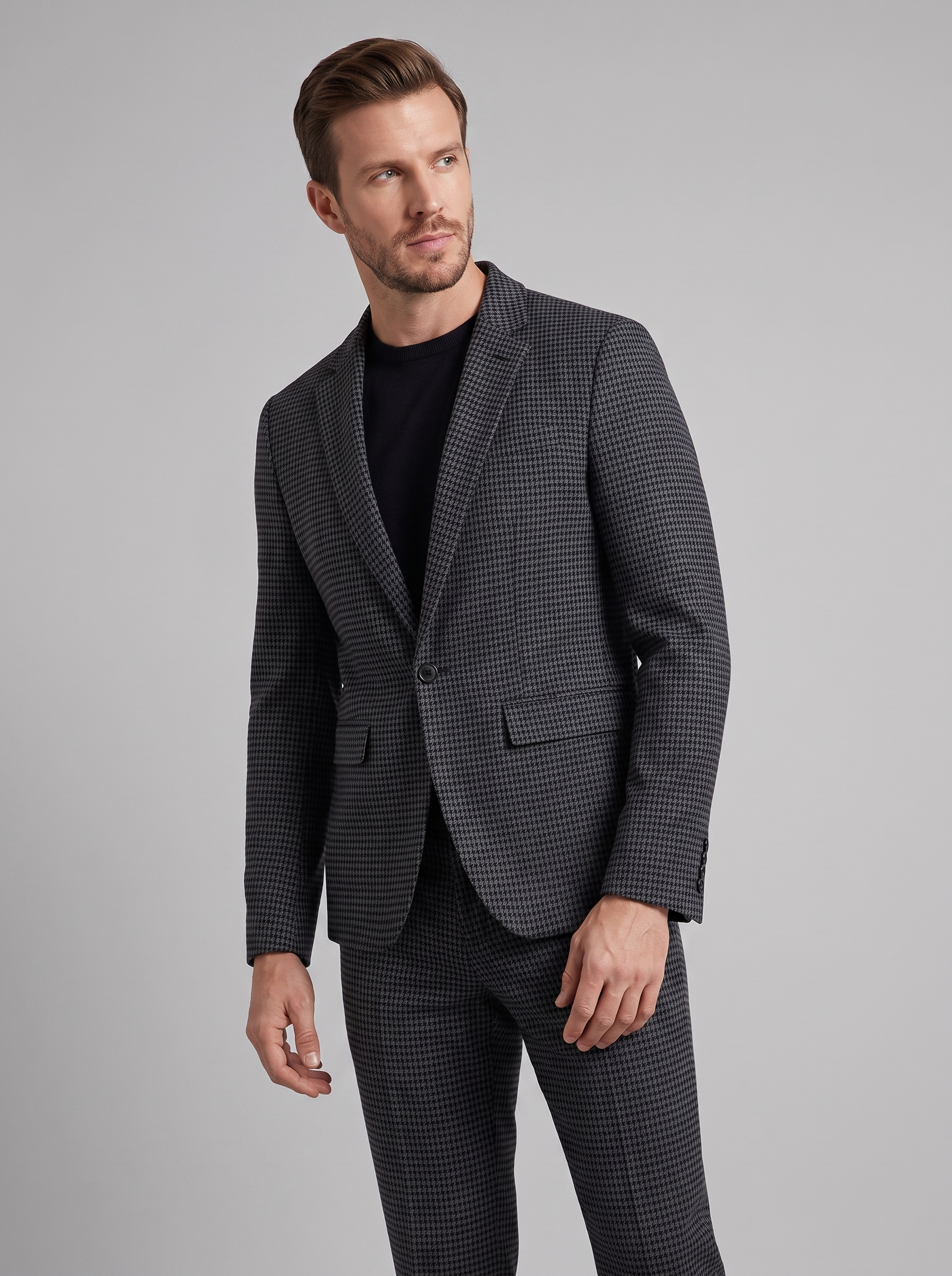 Conjunto de americana y pantalón con estampado de pata de gallo para hombre-Sets for Men-Casaluzia