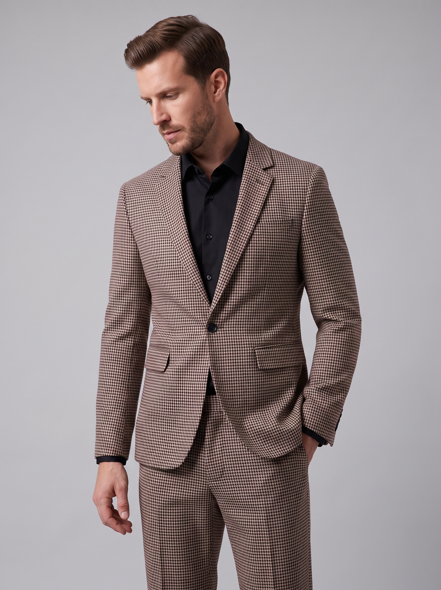Conjunto de americana y pantalón con estampado de pata de gallo para hombre-Sets for Men-Casaluzia
