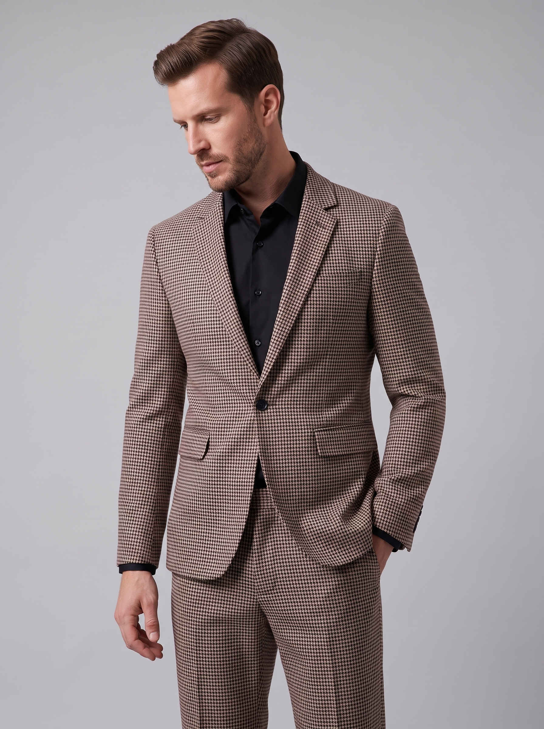 Conjunto de americana y pantalón con estampado de pata de gallo para hombre-Sets for Men-Casaluzia