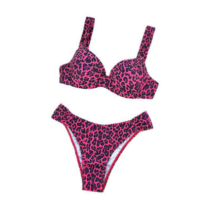 Conjunto de bikini con aros y estampado animal para mujer-Swimwear for Women-Casaluzia