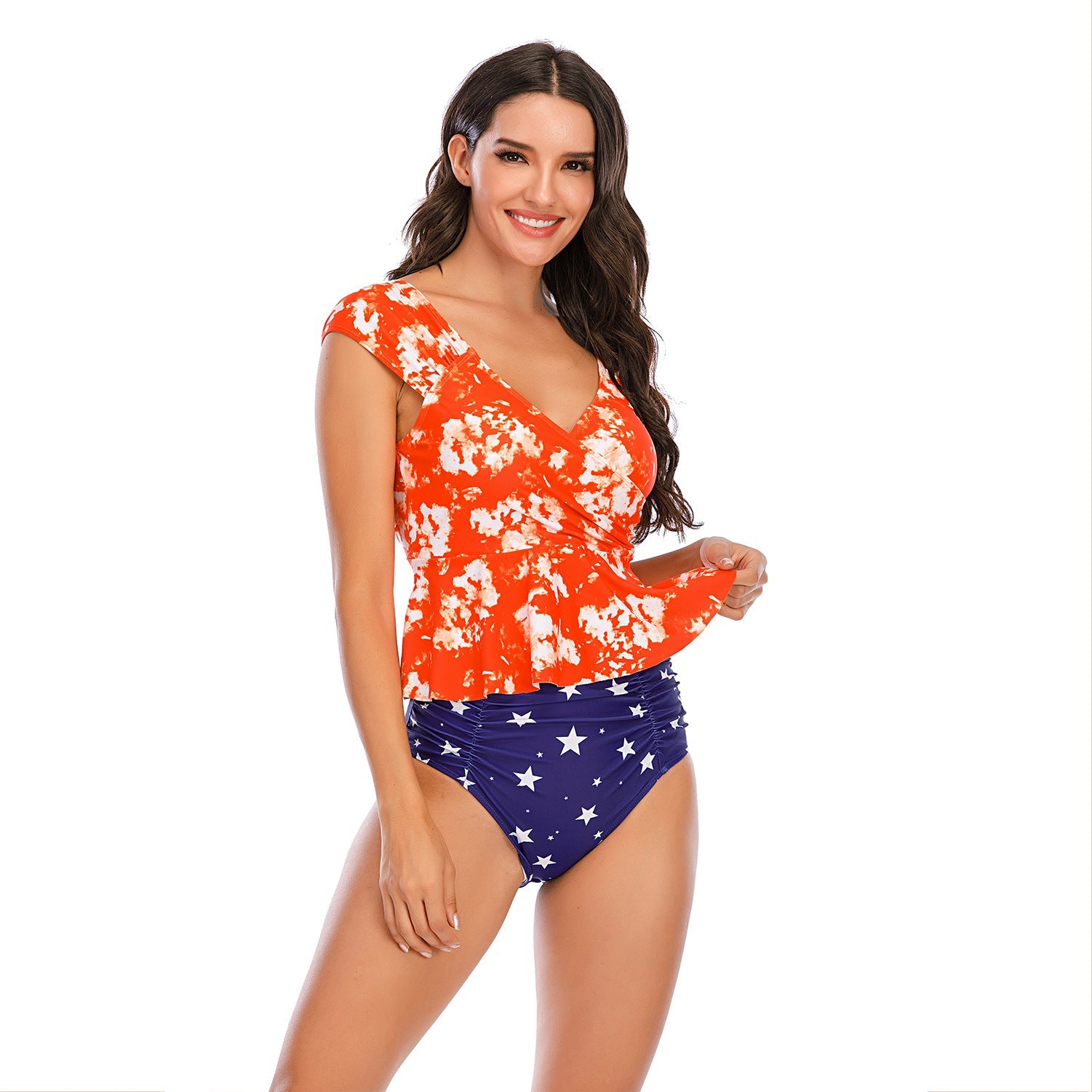 Conjunto de bikini con peplum y estampado de estrellas para mujer-Swimwear for Women-Casaluzia