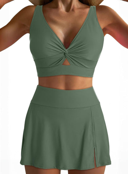 Conjunto de bikini de dos piezas con frente retorcido para mujer-Swimwear for Women-Casaluzia