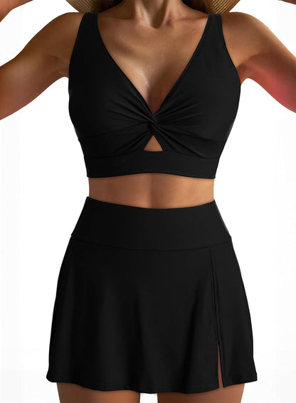 Conjunto de bikini de dos piezas con frente retorcido para mujer-Swimwear for Women-Casaluzia