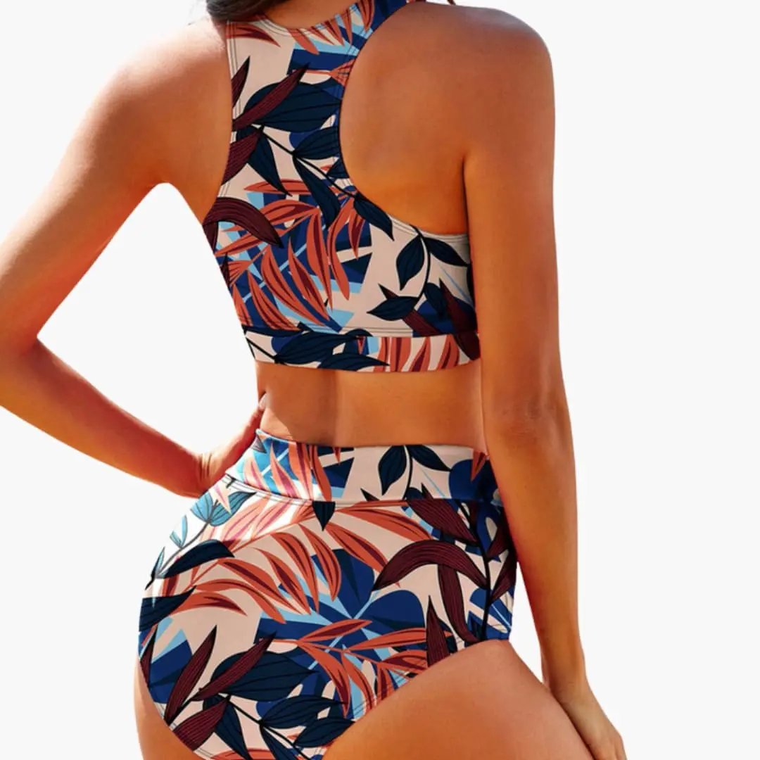 Conjunto de bikini de talle alto y cuello alto para mujer-Women’s Swimwear-Casaluzia
