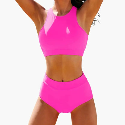 Conjunto de bikini de talle alto y cuello alto para mujer-Women’s Swimwear-Casaluzia