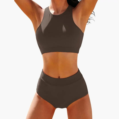 Conjunto de bikini de talle alto y cuello alto para mujer-Women’s Swimwear-Casaluzia