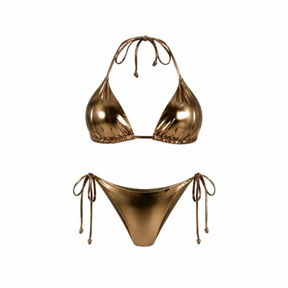 Conjunto de bikini metálico para mujer-Swimwear for Women-Casaluzia