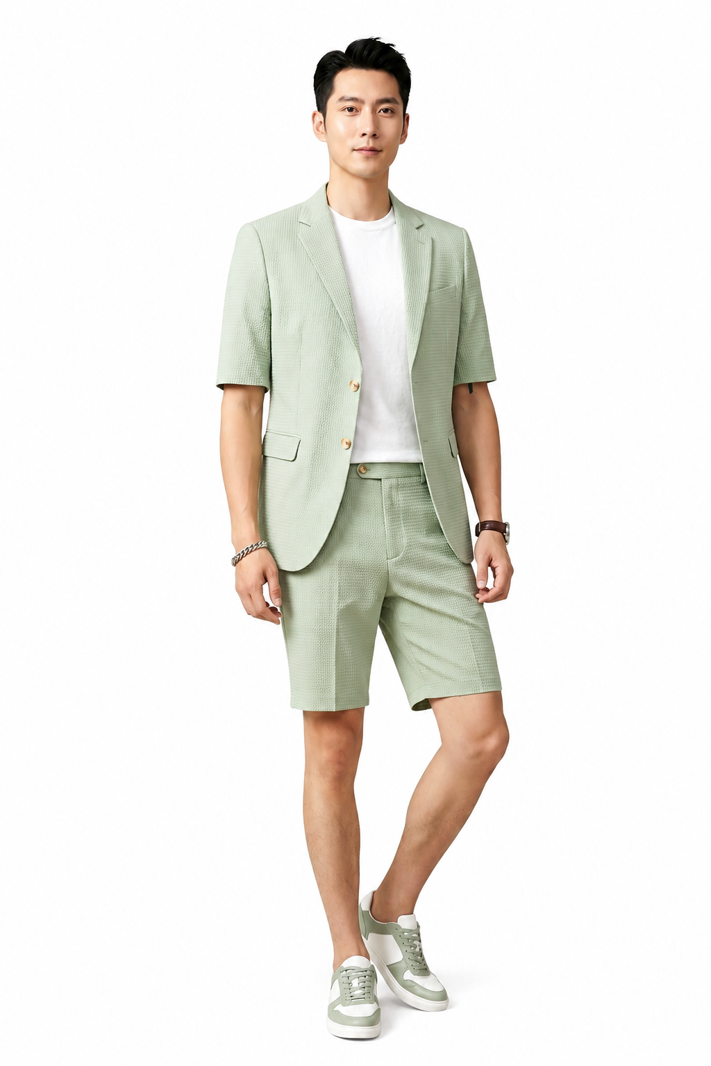 Conjunto de blazer de manga corta y pantalones cortos para hombre-Sets for Men-Casaluzia