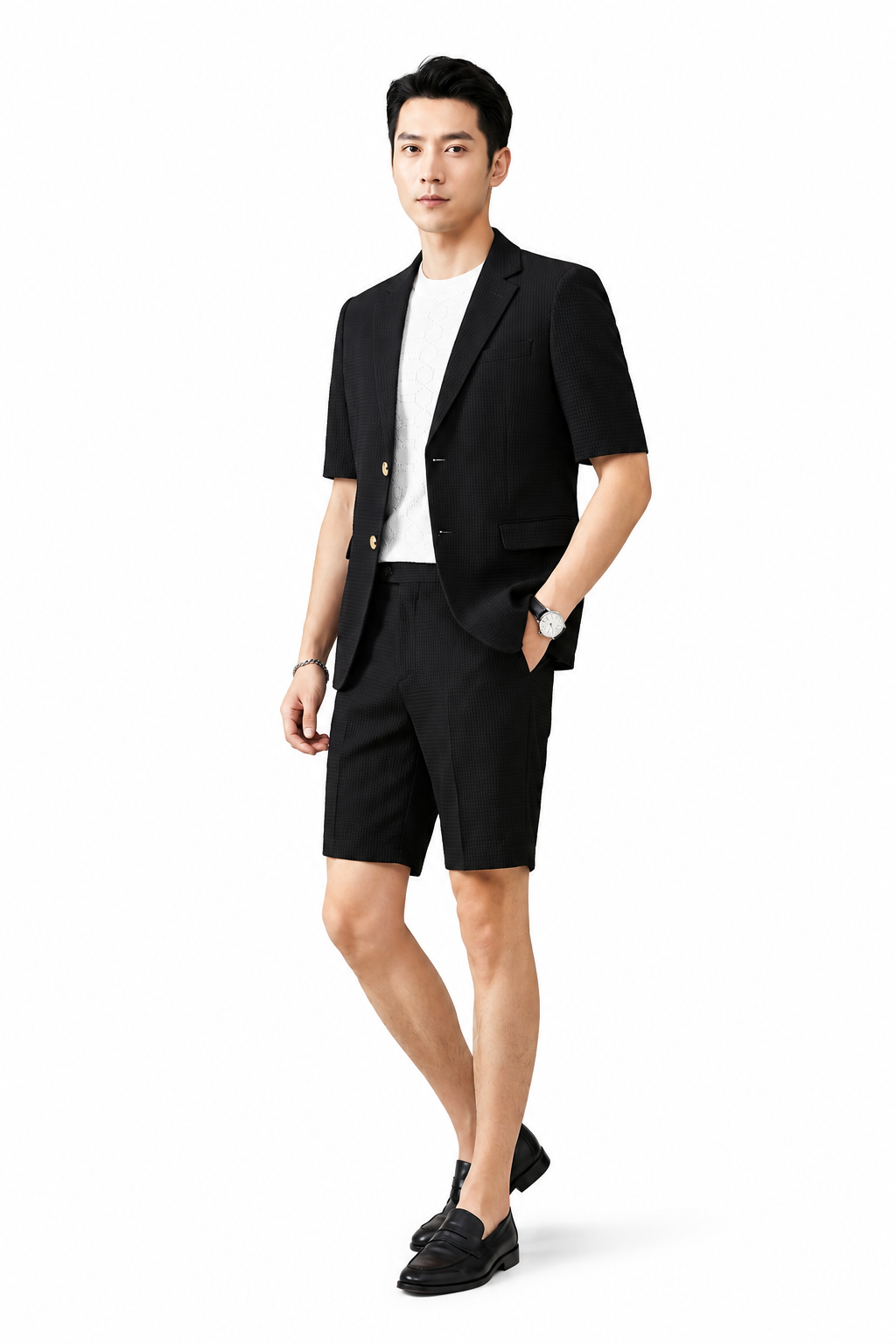 Conjunto de blazer de manga corta y pantalones cortos para hombre-Sets for Men-Casaluzia