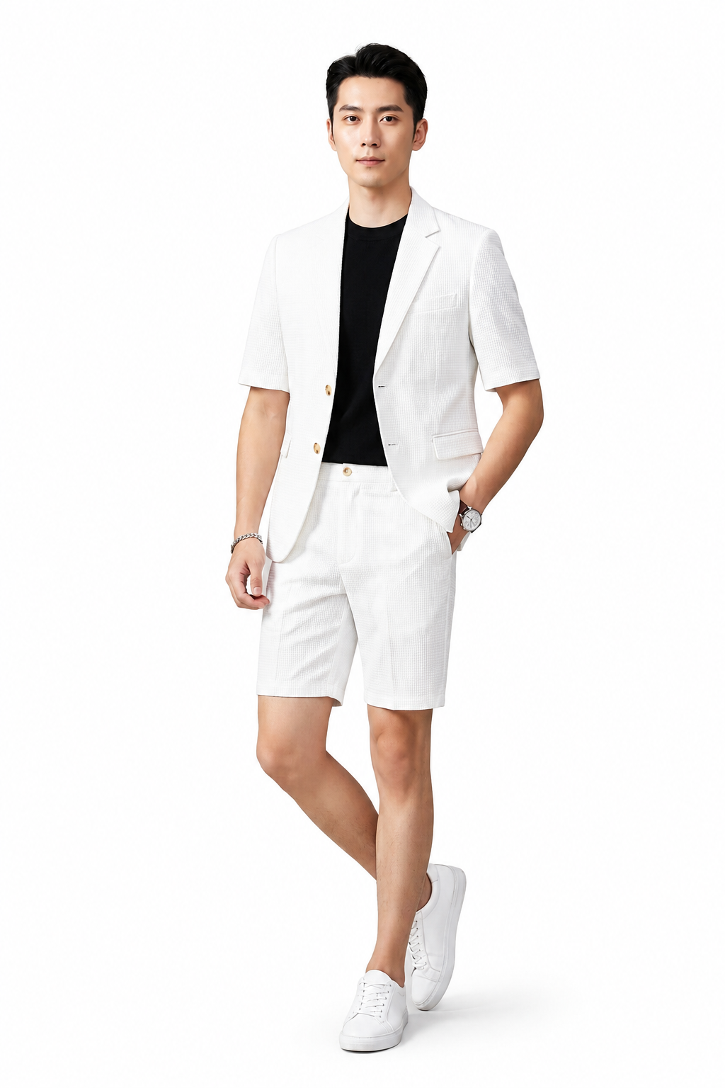 Conjunto de blazer de manga corta y pantalones cortos para hombre-Sets for Men-Casaluzia