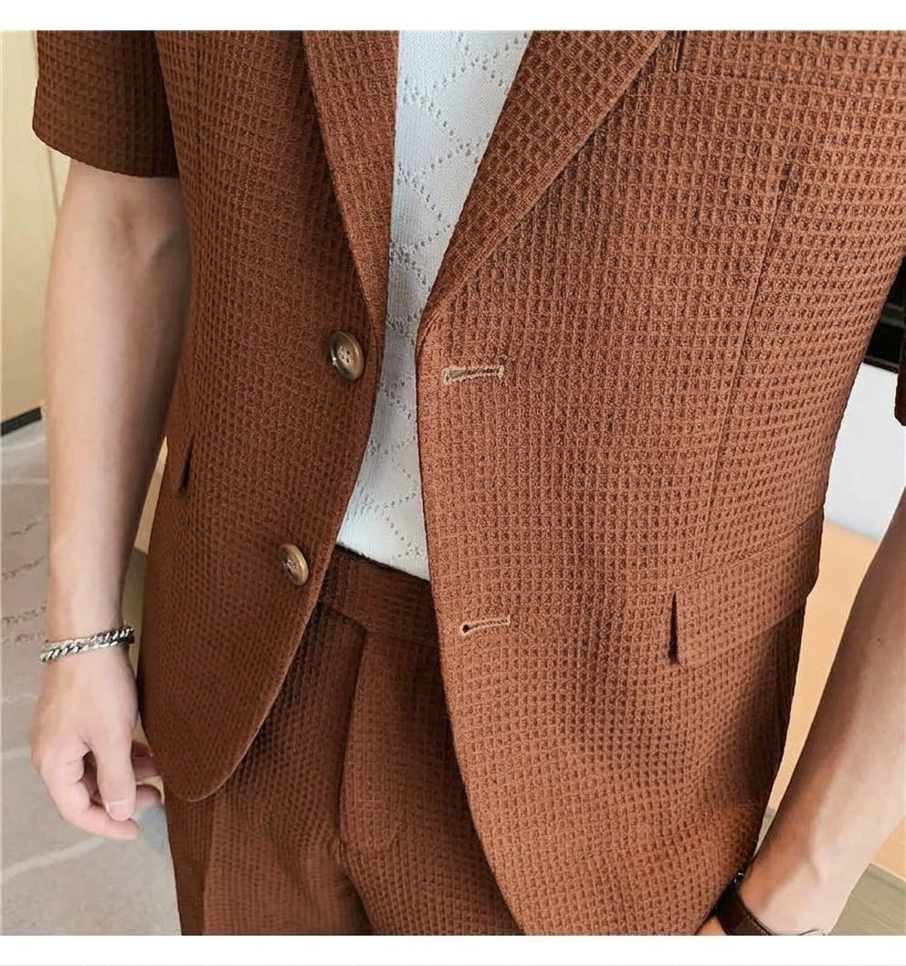 Conjunto de blazer de manga corta y pantalones cortos para hombre-Sets for Men-Casaluzia