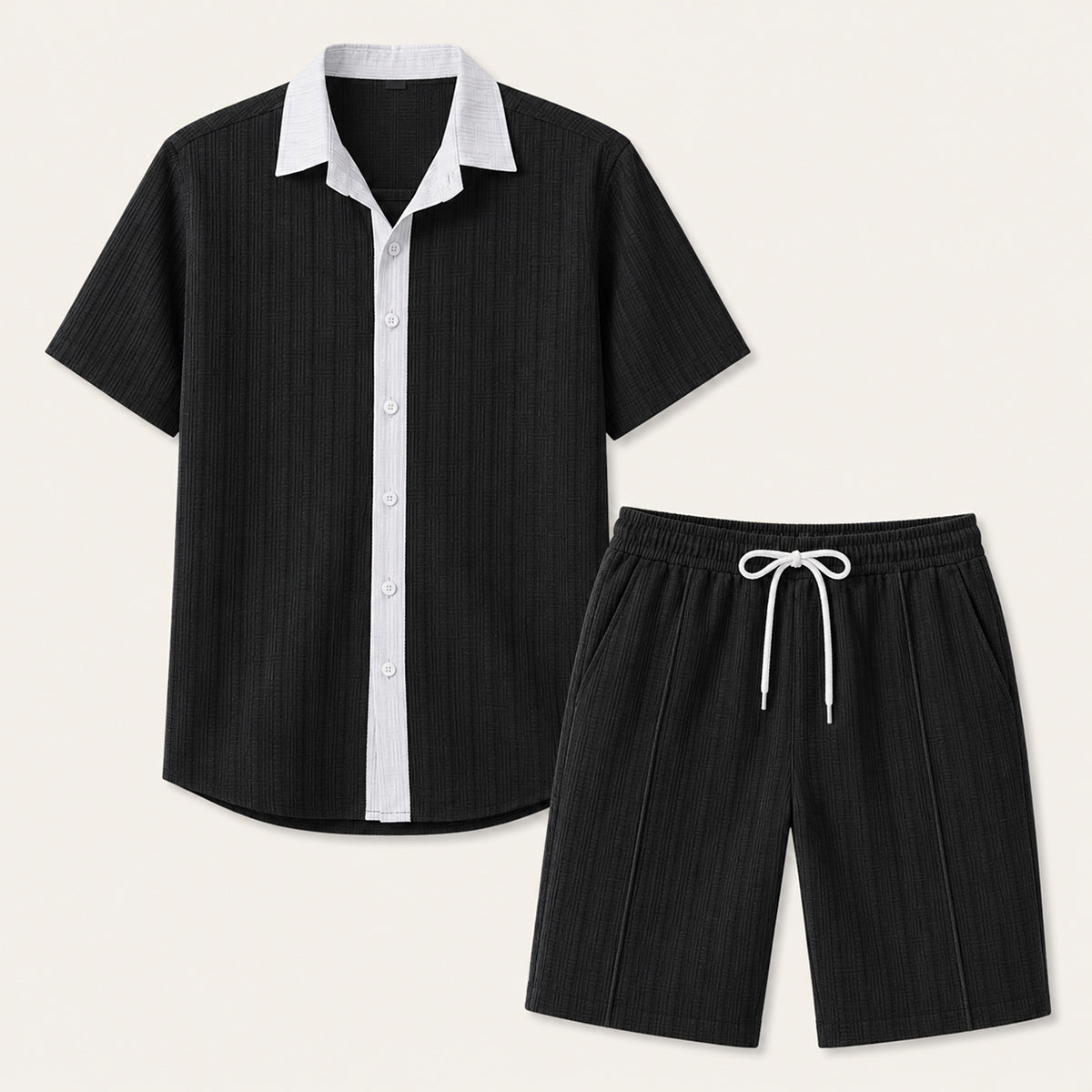 Conjunto de Camisa de Botones y Pantalones Cortos a Rayas para Hombre-Sets for Men-Casaluzia