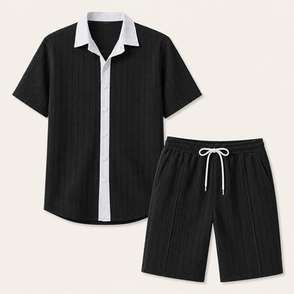 Conjunto de Camisa de Botones y Pantalones Cortos a Rayas para Hombre-Sets for Men-Casaluzia