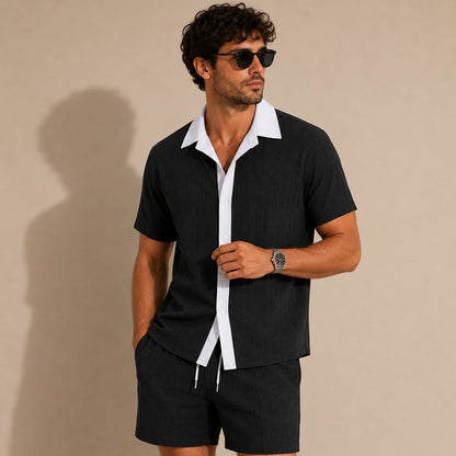 Conjunto de Camisa de Botones y Pantalones Cortos a Rayas para Hombre-Sets for Men-Casaluzia