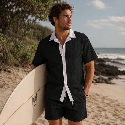 Conjunto de Camisa de Botones y Pantalones Cortos a Rayas para Hombre-Sets for Men-Casaluzia