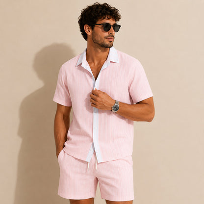 Conjunto de Camisa de Botones y Pantalones Cortos a Rayas para Hombre-Sets for Men-Casaluzia