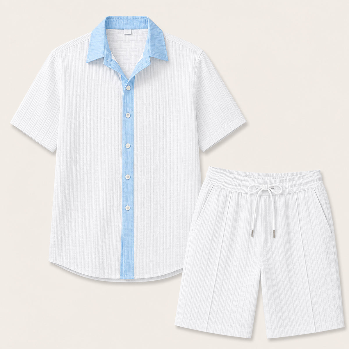 Conjunto de Camisa de Botones y Pantalones Cortos a Rayas para Hombre-Sets for Men-Casaluzia