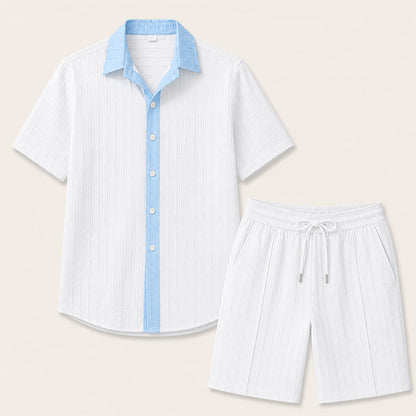 Conjunto de Camisa de Botones y Pantalones Cortos a Rayas para Hombre-Sets for Men-Casaluzia