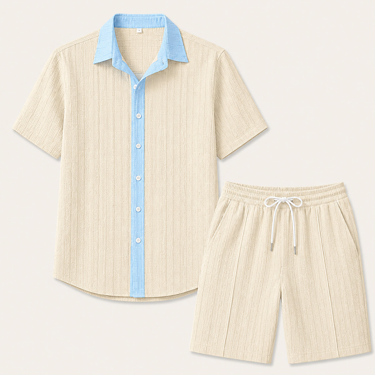 Conjunto de Camisa de Botones y Pantalones Cortos a Rayas para Hombre-Sets for Men-Casaluzia