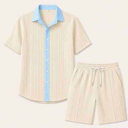 Conjunto de Camisa de Botones y Pantalones Cortos a Rayas para Hombre-Sets for Men-Casaluzia