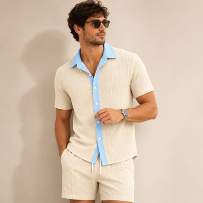 Conjunto de Camisa de Botones y Pantalones Cortos a Rayas para Hombre-Sets for Men-Casaluzia