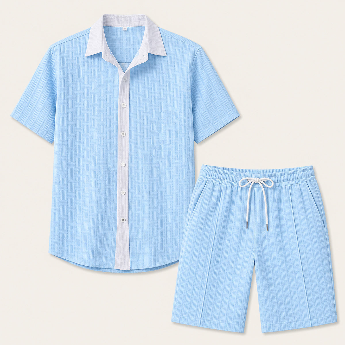 Conjunto de Camisa de Botones y Pantalones Cortos a Rayas para Hombre-Sets for Men-Casaluzia
