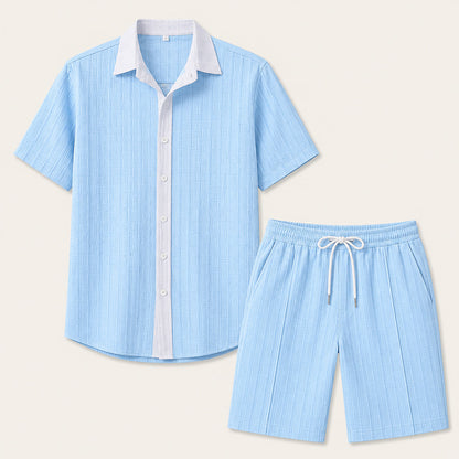 Conjunto de Camisa de Botones y Pantalones Cortos a Rayas para Hombre-Sets for Men-Casaluzia