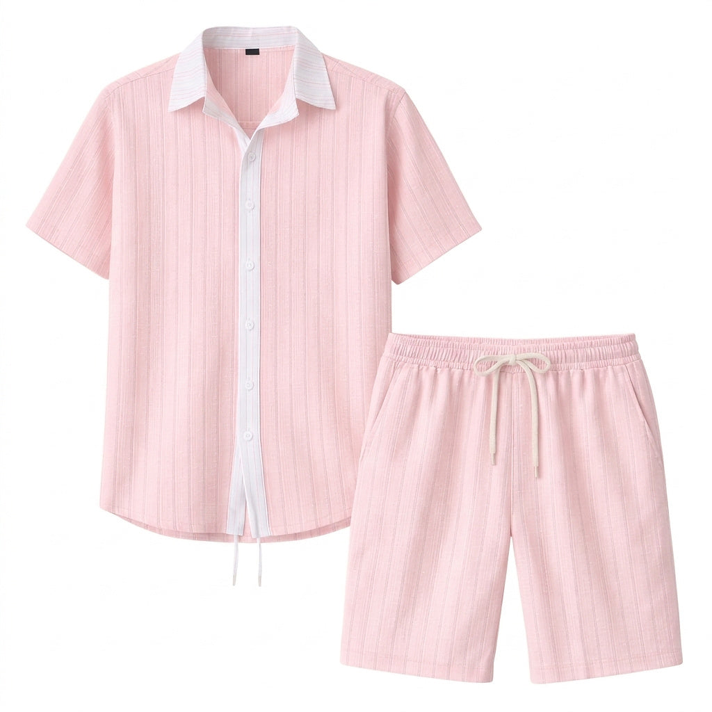 Conjunto de Camisa de Botones y Pantalones Cortos a Rayas para Hombre-Sets for Men-Casaluzia