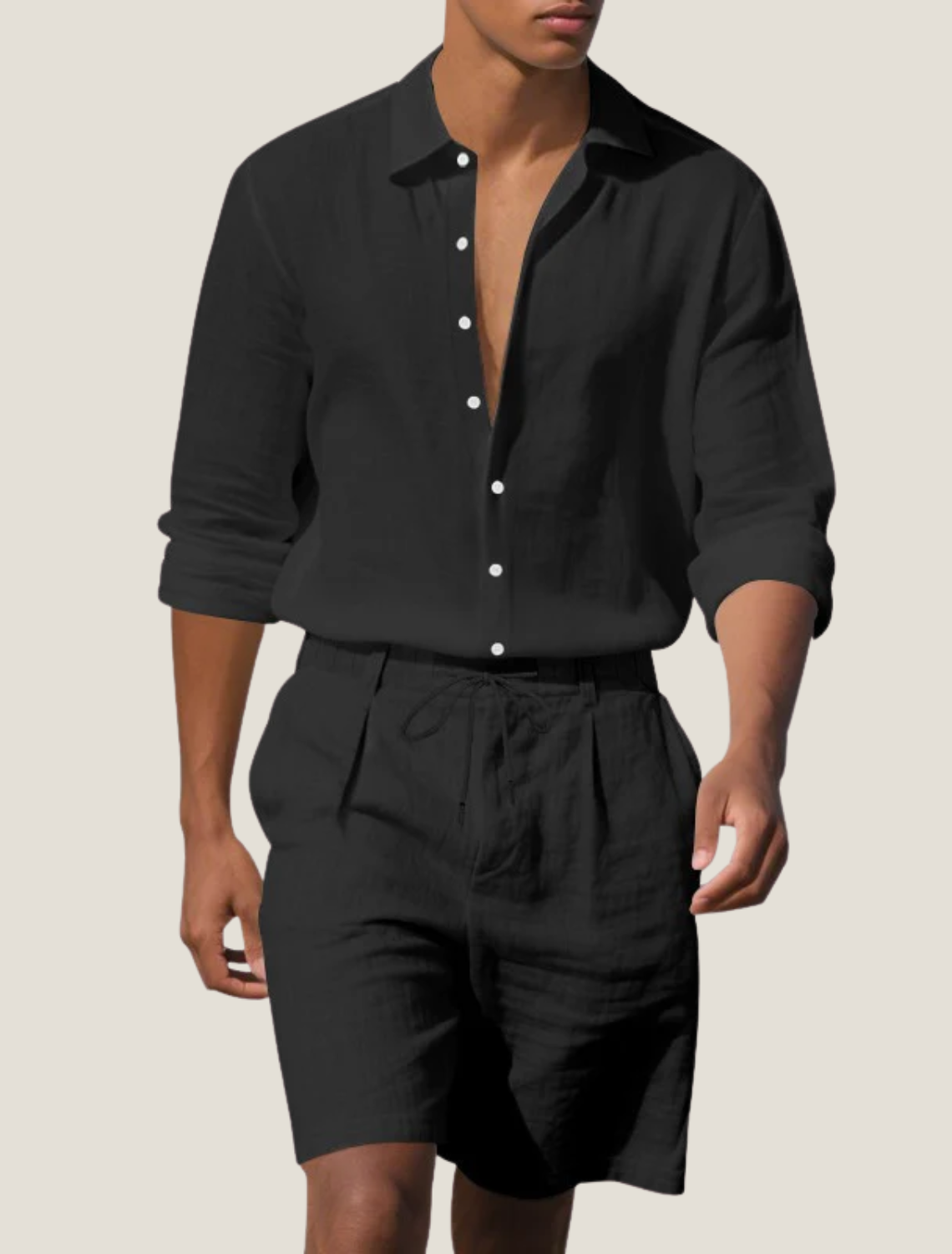 Conjunto de camisa de lino y pantalones cortos para hombre-Sets for Men-Casaluzia
