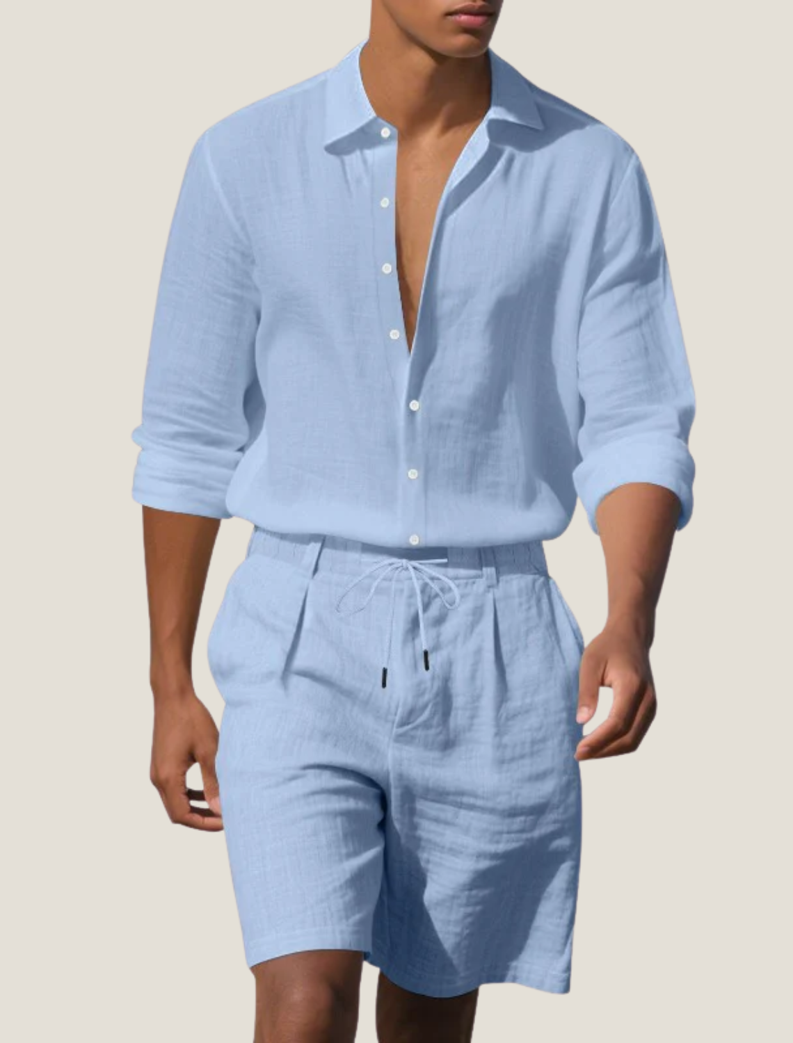 Conjunto de camisa de lino y pantalones cortos para hombre-Sets for Men-Casaluzia