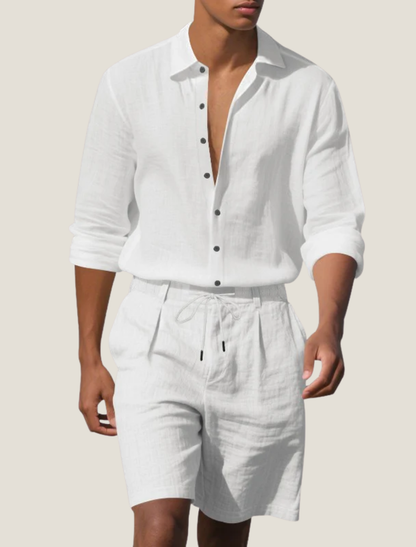 Conjunto de camisa de lino y pantalones cortos para hombre-Sets for Men-Casaluzia