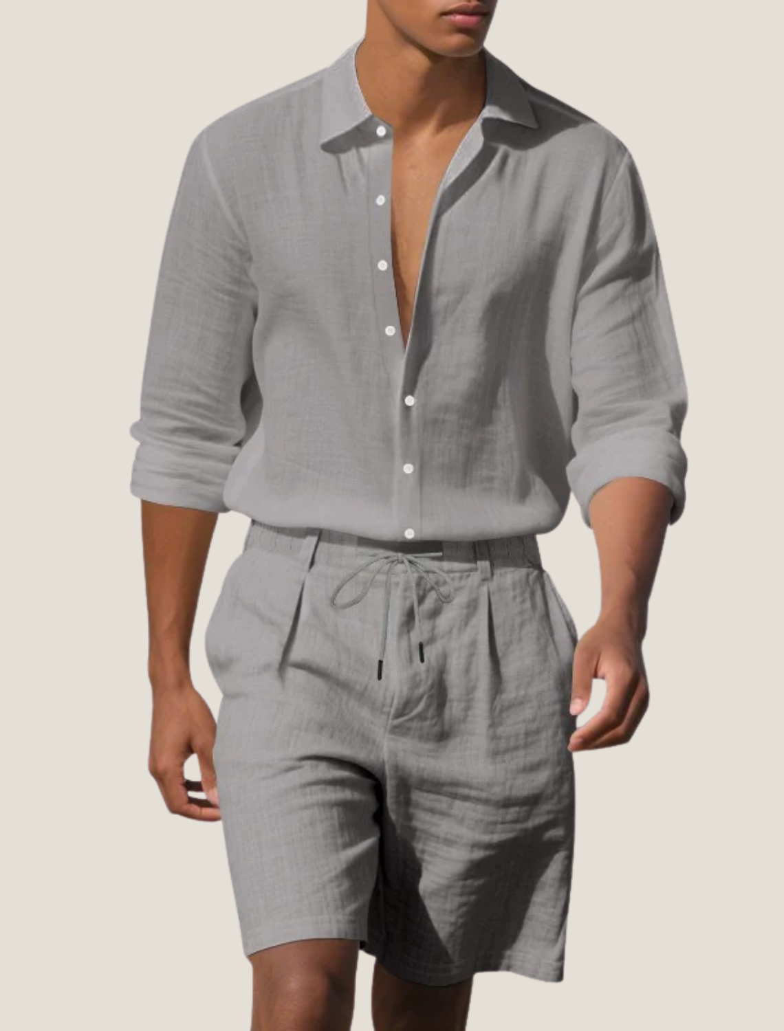 Conjunto de camisa de lino y pantalones cortos para hombre-Sets for Men-Casaluzia