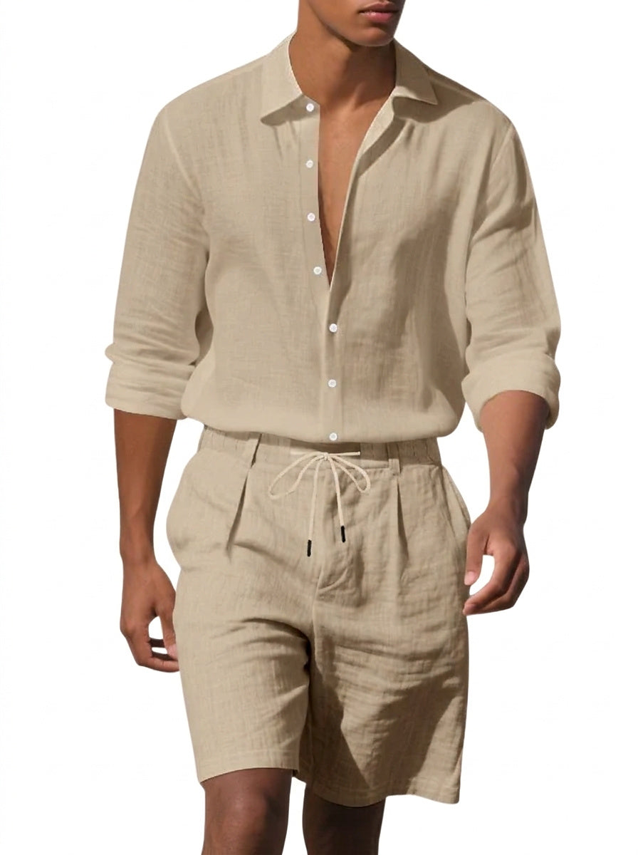Conjunto de camisa de lino y pantalones cortos para hombre-Sets for Men-Casaluzia