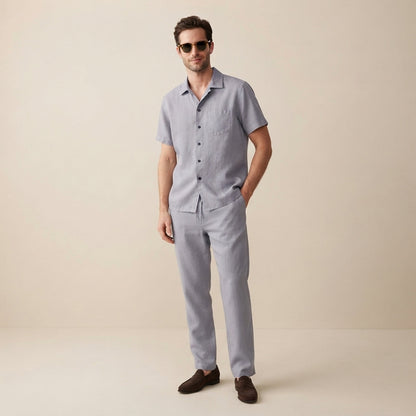 Conjunto de camisa de manga corta con botones y pantalón con cordón para hombre-Sets for Men-Casaluzia