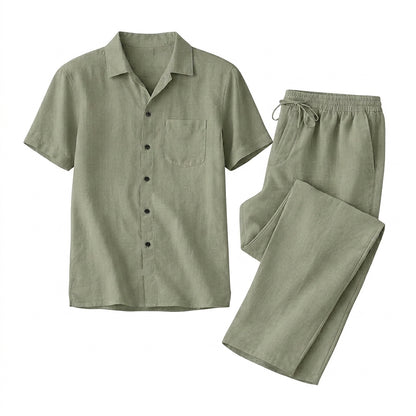 Conjunto de camisa de manga corta con botones y pantalón con cordón para hombre-Sets for Men-Casaluzia