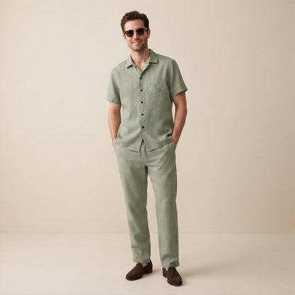 Conjunto de camisa de manga corta con botones y pantalón con cordón para hombre-Sets for Men-Casaluzia