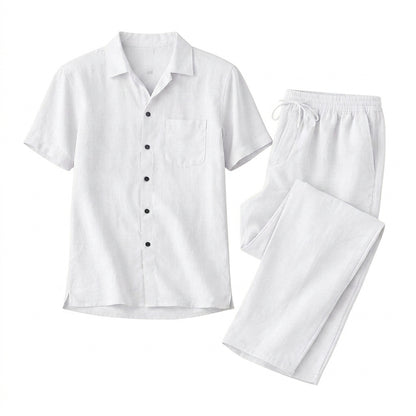 Conjunto de camisa de manga corta con botones y pantalón con cordón para hombre-Sets for Men-Casaluzia