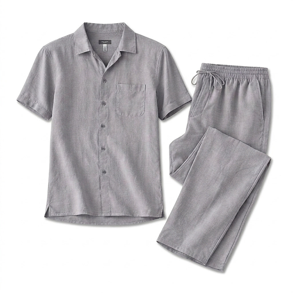 Conjunto de camisa de manga corta con botones y pantalón con cordón para hombre-Sets for Men-Casaluzia