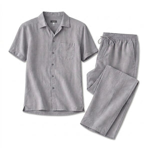 Conjunto de camisa de manga corta con botones y pantalón con cordón para hombre-Sets for Men-Casaluzia