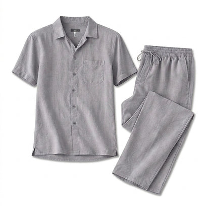 Conjunto de camisa de manga corta con botones y pantalón con cordón para hombre-Sets for Men-Casaluzia
