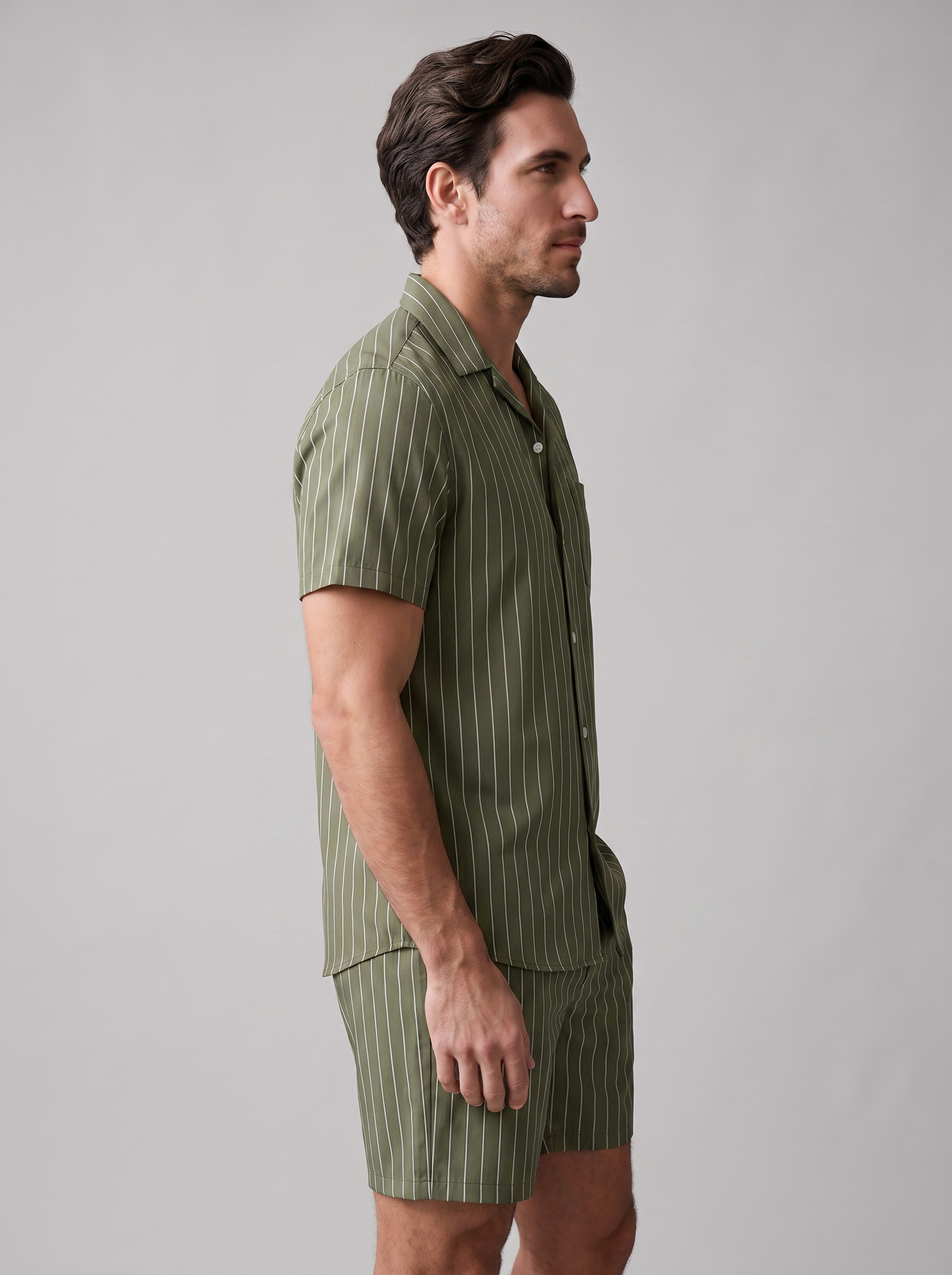 Conjunto de camisa de manga corta y pantalón corto a rayas para hombre-Sets for Men-Casaluzia