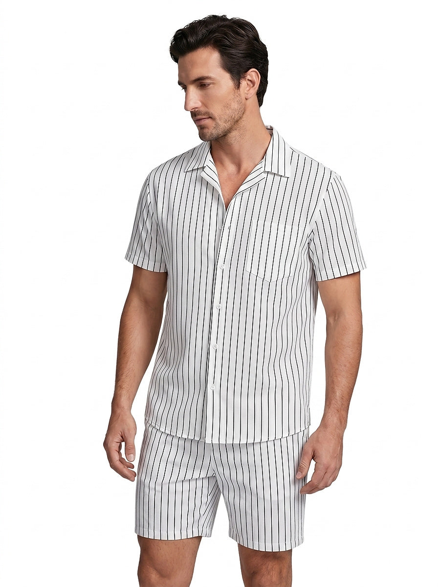 Conjunto de camisa de manga corta y pantalón corto a rayas para hombre-Sets for Men-Casaluzia