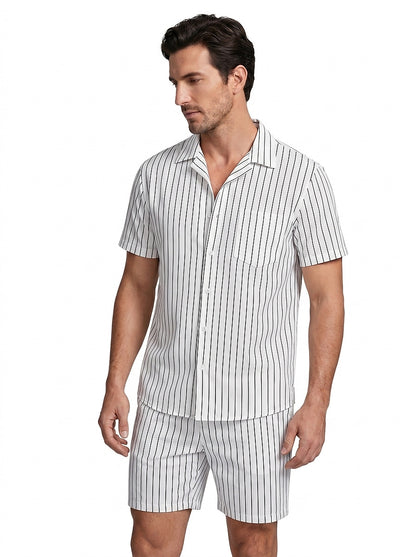 Conjunto de camisa de manga corta y pantalón corto a rayas para hombre-Sets for Men-Casaluzia