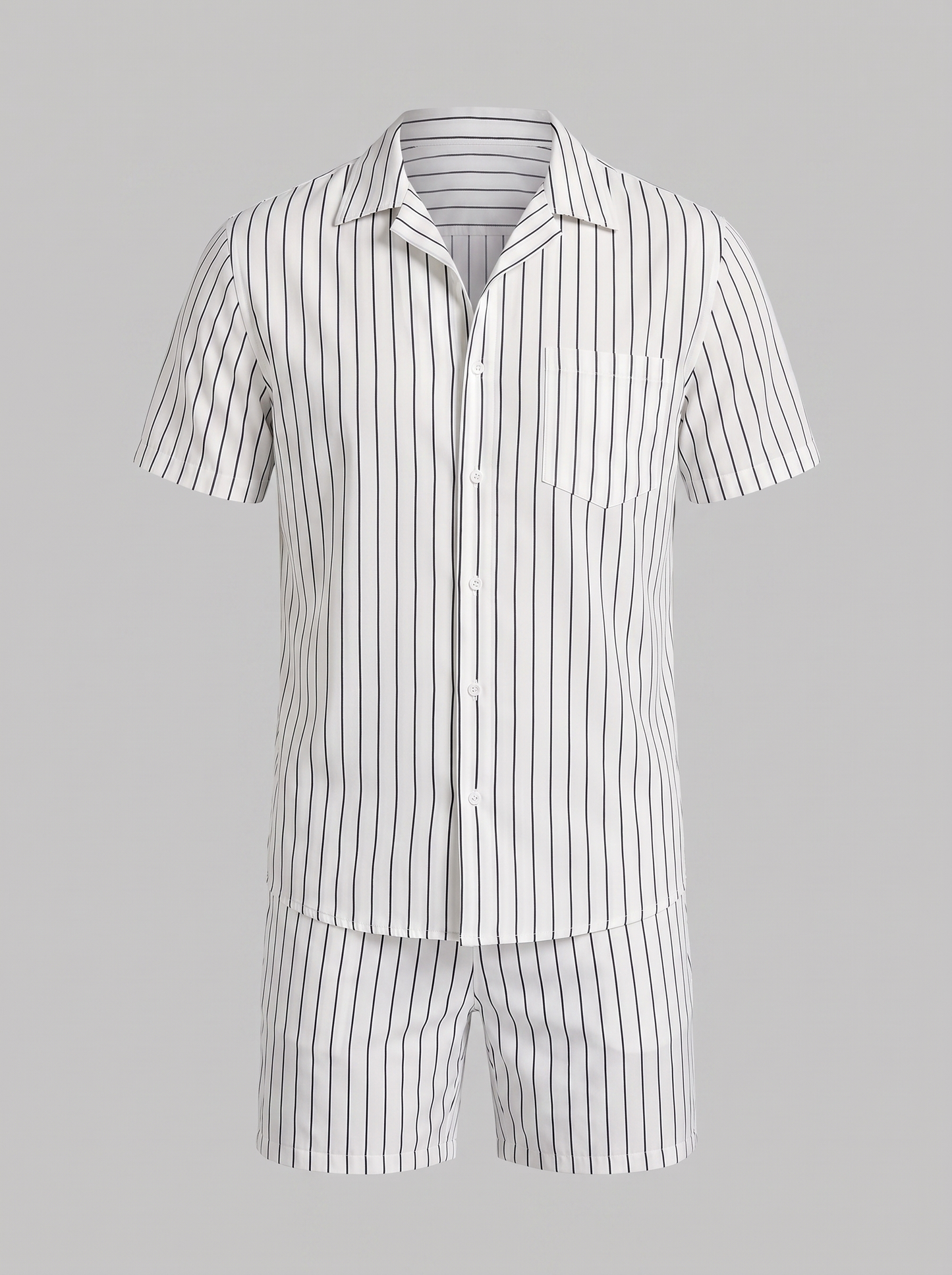 Conjunto de camisa de manga corta y pantalón corto a rayas para hombre-Sets for Men-Casaluzia